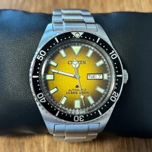 Citizen Promaster Automatic Diver 200M–Sunburst Yellow Dial–Stainless Steel